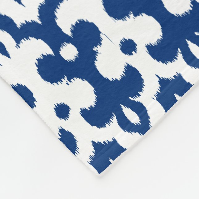 Moroccan Ikat Damask Pattern, Cobalt Blue & White Fleece Blanket (Corner)