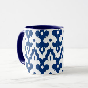 Moroccan Ikat Damask Pattern, Cobalt Blue & White Mug