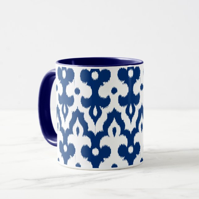 Moroccan Ikat Damask Pattern, Cobalt Blue & White Mug (Front Left)