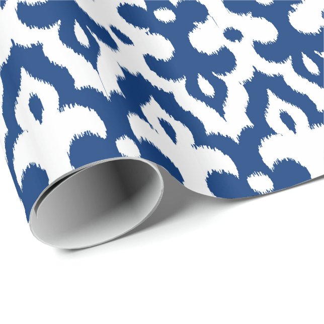 Moroccan Ikat Damask Pattern, Cobalt Blue & White Wrapping Paper (Roll Corner)