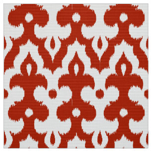 Moroccan Ikat Damask Pattern, Deep Red and White Fabric