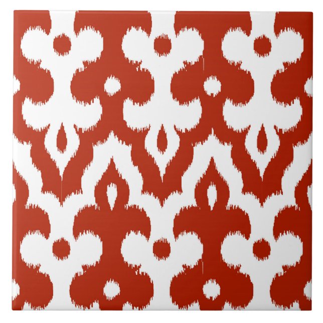 Moroccan Ikat Damask Pattern, Deep Red and White Tile (Front)