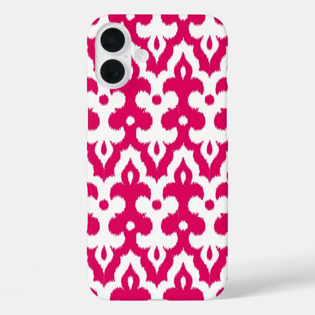 Moroccan Ikat Damask Pattern, Fuchsia Pink & White Case-Mate iPhone Case (Back)