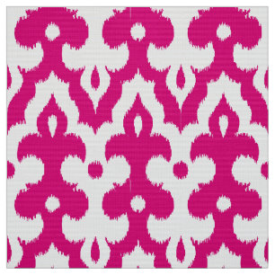Moroccan Ikat Damask Pattern, Fuchsia Pink & White Fabric