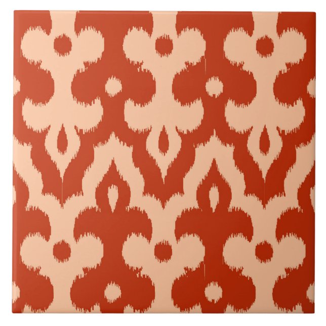 Moroccan Ikat Damask Pattern, Mandarin Orange Ceramic Tile (Front)