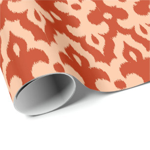 Moroccan Ikat Damask Pattern, Mandarin Orange Wrapping Paper