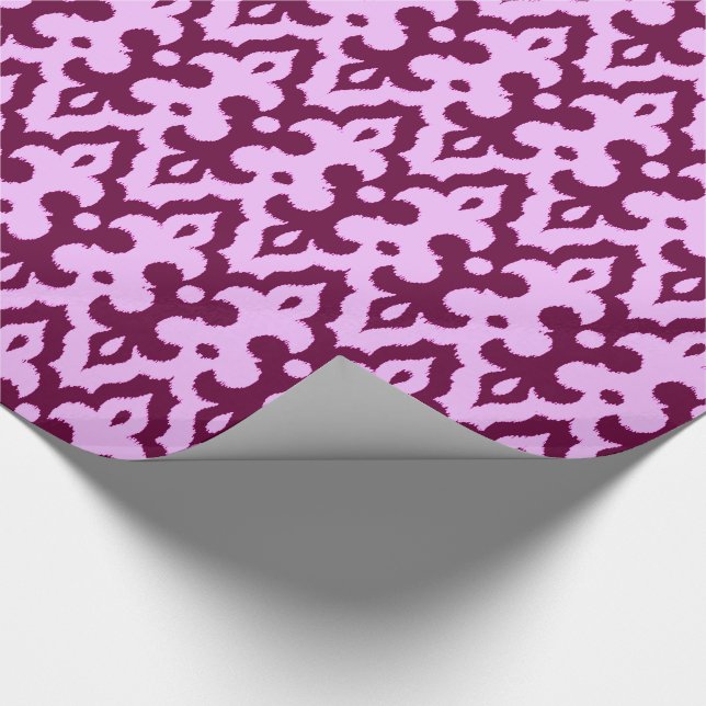 Moroccan Ikat Damask Pattern, Plum and Orchid Wrapping Paper (Corner)