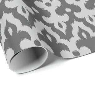Moroccan Ikat Damask Pattern, Shades of Grey Wrapping Paper