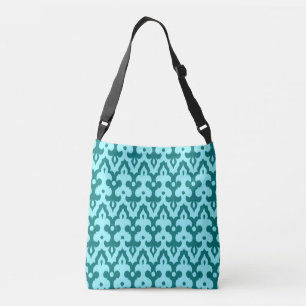 Moroccan Ikat Damask Pattern, Turquoise and Aqua Crossbody Bag