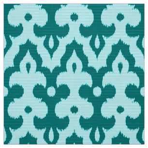 Moroccan Ikat Damask Pattern, Turquoise and Aqua Fabric