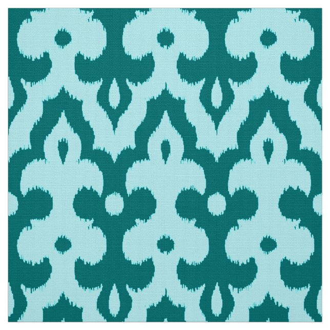 Moroccan Ikat Damask Pattern, Turquoise and Aqua Fabric (Swatch)