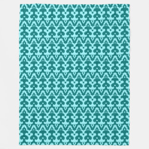 Moroccan Ikat Damask Pattern, Turquoise and Aqua Fleece Blanket