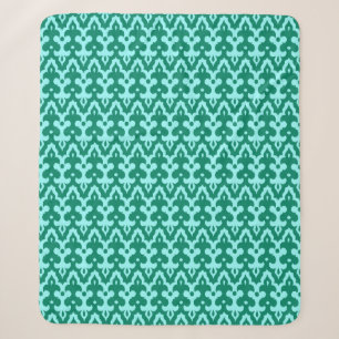 Moroccan Ikat Damask Pattern, Turquoise and Aqua Sherpa Blanket