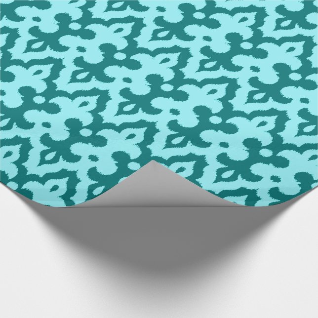 Moroccan Ikat Damask Pattern, Turquoise and Aqua Wrapping Paper (Corner)