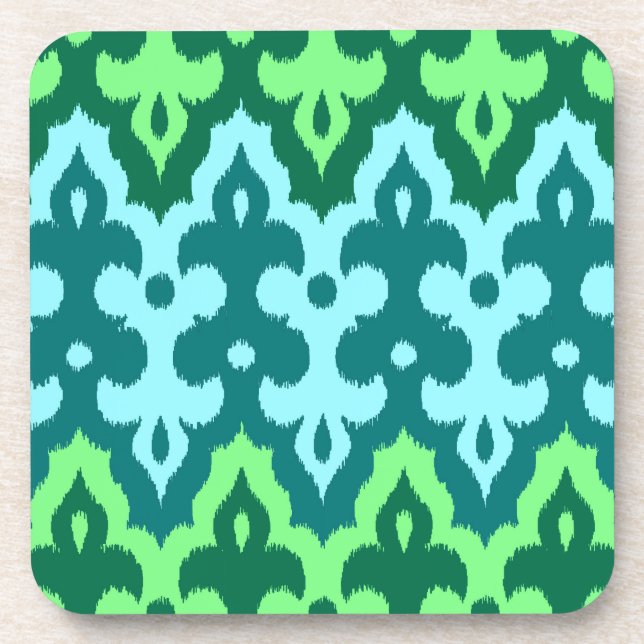 Moroccan Ikat Damask, Turquoise & Jade Green Coaster (Front)