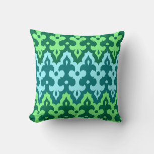 Moroccan Ikat Damask, Turquoise & Jade Green Cushion