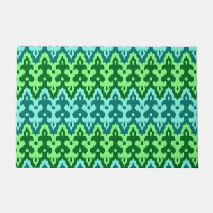 Moroccan Ikat Damask, Turquoise & Jade Green Doormat