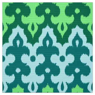 Moroccan Ikat Damask, Turquoise & Jade Green Fabric