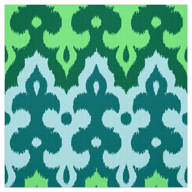 Moroccan Ikat Damask, Turquoise & Jade Green Fabric (Swatch)
