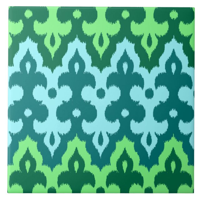 Moroccan Ikat Damask, Turquoise & Jade Green Tile (Front)