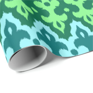 Moroccan Ikat Damask, Turquoise & Jade Green Wrapping Paper
