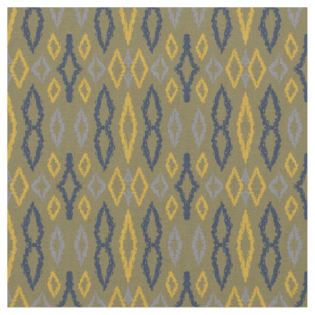 Moroccan Ikat Green Yellow Pattern Fabric (Close Up)