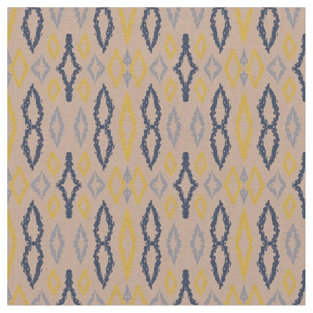 Moroccan Ikat Pastel Yellow Blue Pattern  Fabric (Close Up)