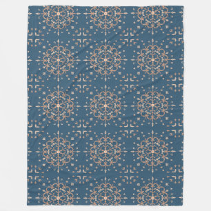 Moroccan Inspired Blue and Tan Medallion Pattern Fleece Blanket