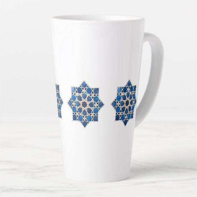 Moroccan Islamic Geometric Star Pattern Watercolor Latte Mug (Right Angle)