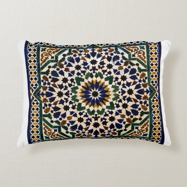 Moroccan Islamic Geometric Tile Pattern Decorative Cushion (Front)