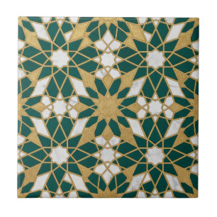 Moroccan Islamic Teal Gold Geometric Seamless Patt Ceramic Tile