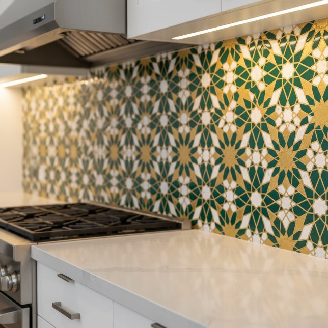 Moroccan Islamic Teal Gold Geometric Seamless Patt Ceramic Tile (Creator Uploaded)