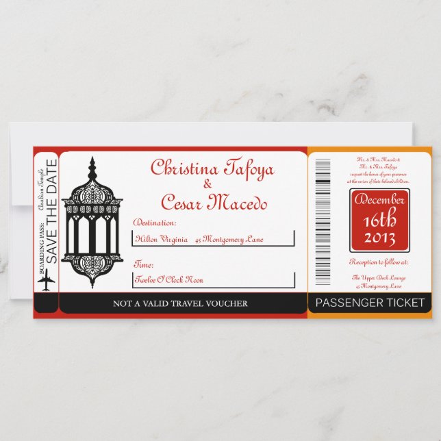 Moroccan Lantern Boarding Pass Wedding Invitation (Front)