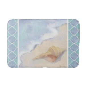Moroccan Lantern Tile Beach Ocean Seashell Blue Bath Mat