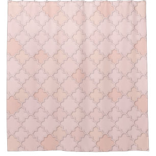 Moroccan Large Quatrefoil Pattern Pastel Coral Shower Curtain