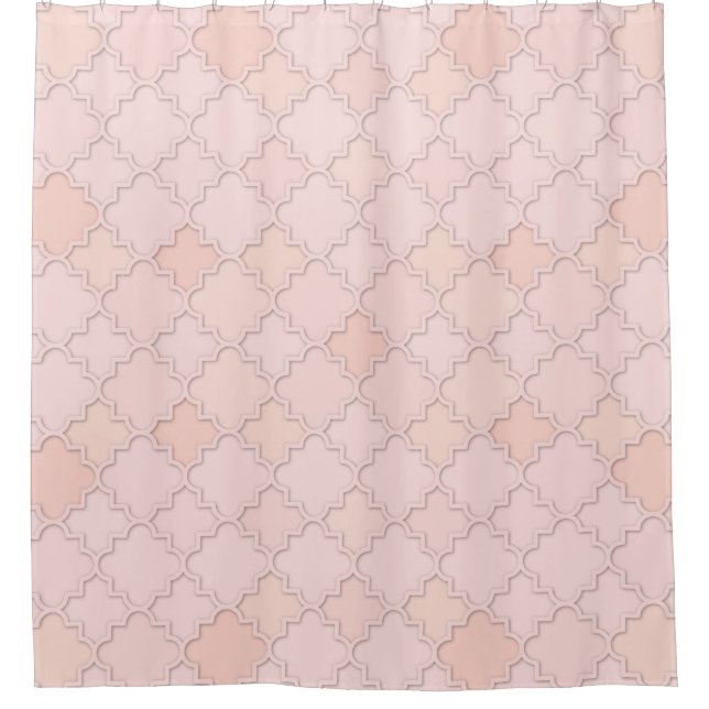 Moroccan Large Quatrefoil Pattern Pastel Coral Shower Curtain (Front)
