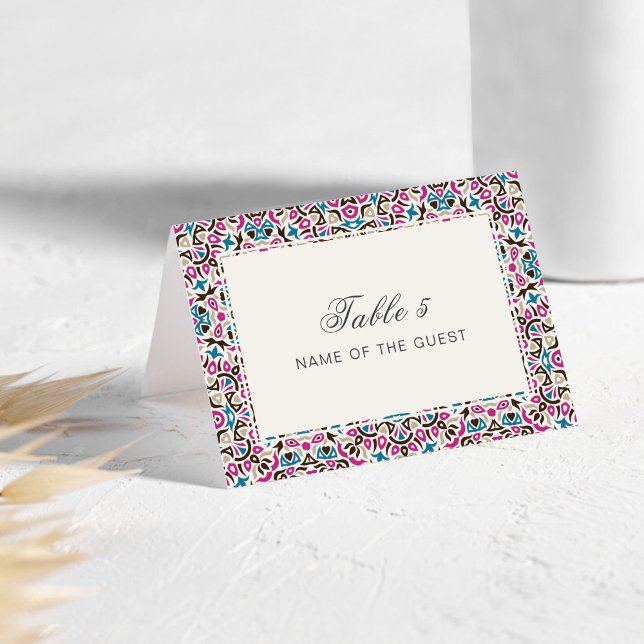 Moroccan Lattice Geo Mandala Wedding Place Card (Creator Uploaded)
