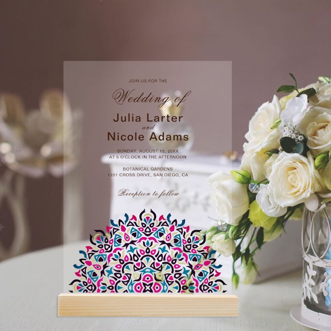 Moroccan Lattice Geometric Mandala Wedding Acrylic Invitations (Creator Uploaded)