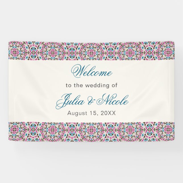 Moroccan Lattice Geometric Mandala Wedding Banner (Horizontal)