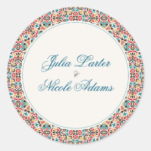 Moroccan Lattice Geometric Mandala Wedding Classic Round Sticker