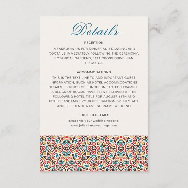 Moroccan Lattice Geometric Mandala Wedding Enclosure Card (Front)