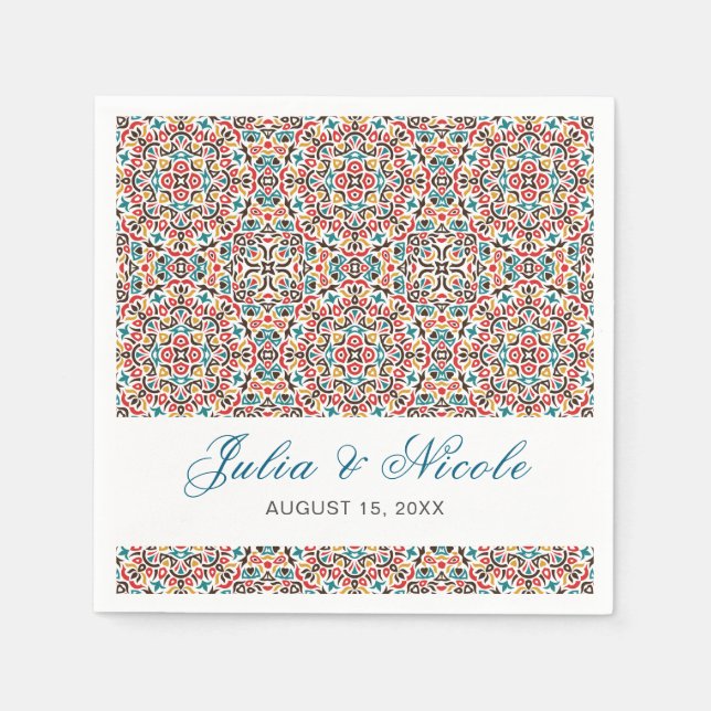  Moroccan Lattice Geometric Mandala Wedding Napkin (Front)