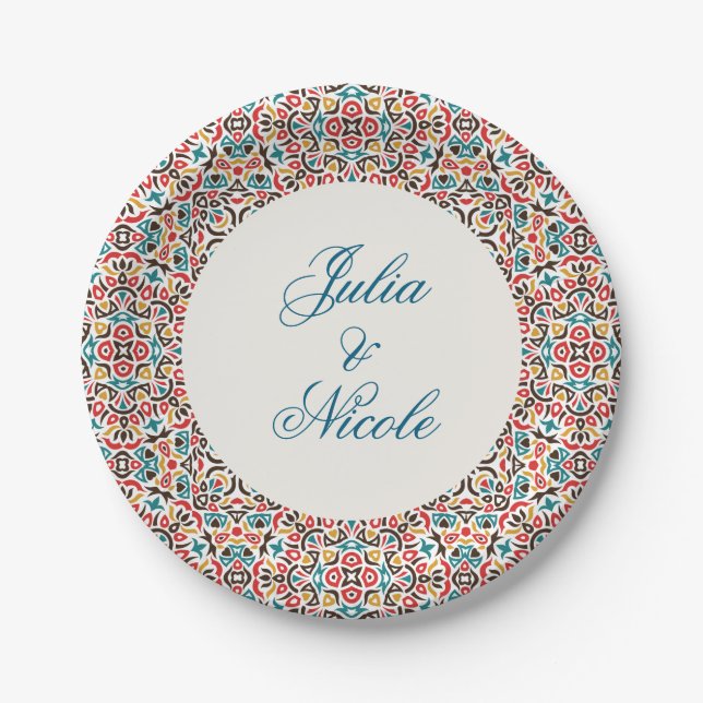  Moroccan Lattice Geometric Mandala Wedding Paper Plate (Front)