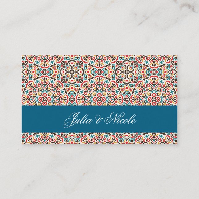 Moroccan Lattice Geometric Mandala Wedding Place Card (Front)