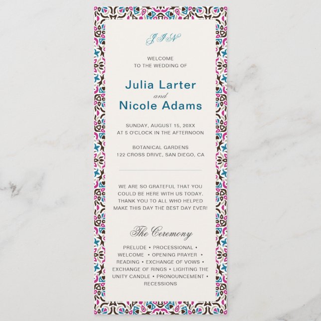 Moroccan Lattice Geometric Mandala Wedding Program (Front)