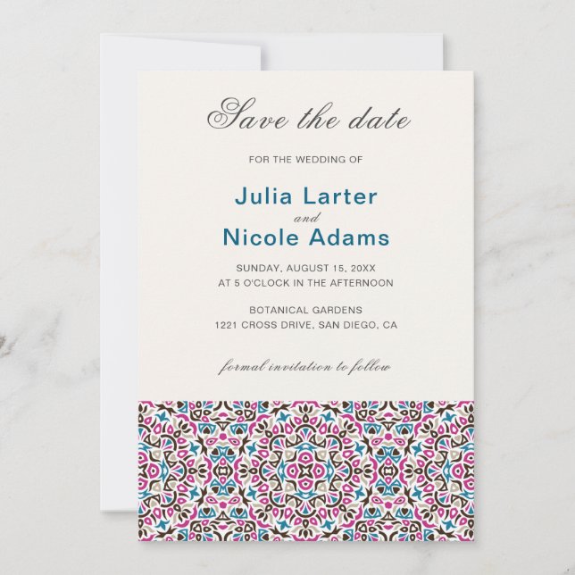 Moroccan Lattice Geometric Mandala Wedding Save The Date (Front)