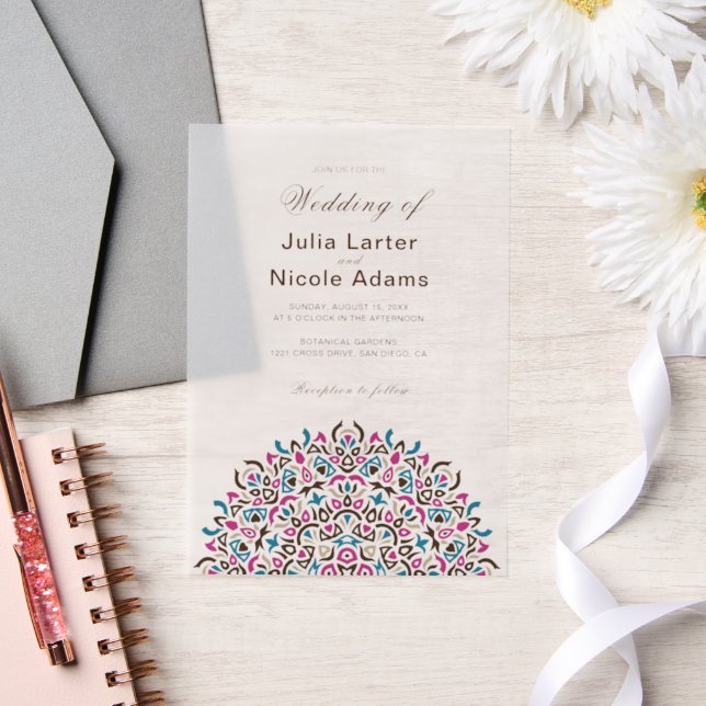 Moroccan Lattice Geometric Mandala Wedding Vellum Invitations (Wedding)