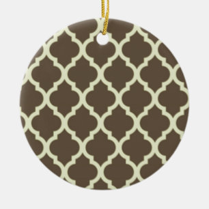 Moroccan Lattice Pattern Brown & white Ceramic Ornament