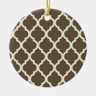 Moroccan Lattice Pattern Brown & white Ceramic Ornament