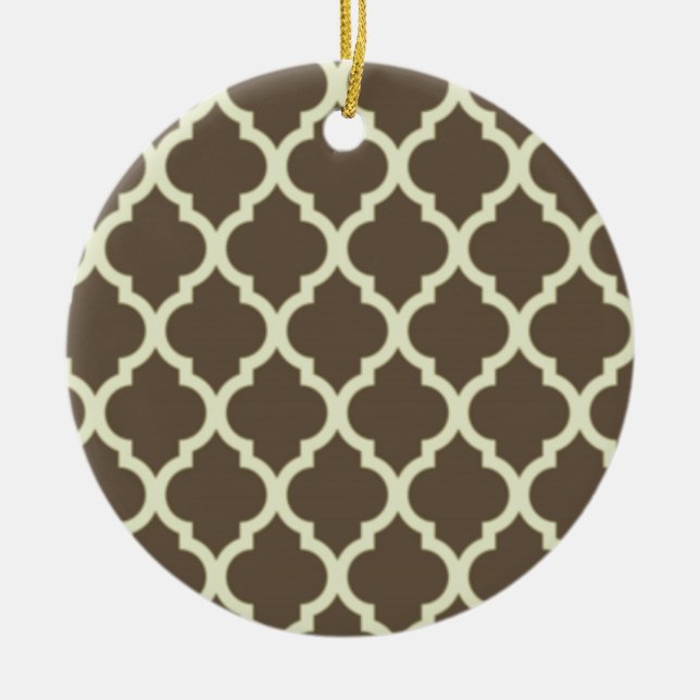 Moroccan Lattice Pattern Brown & white Ceramic Ornament (Front)